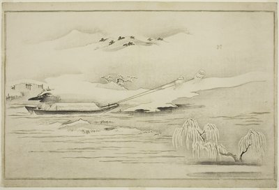 Bárka vontatása a hóban, a The Silver World albumról, 1790 alkotó: Kitagawa Utamaro
