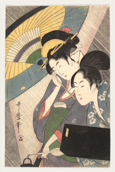 Két nő egy esernyő alatt, 1790-es évek alkotó: Kitagawa Utamaro