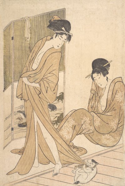 Két fiatal nő yukatába burkolva fürdés után, kb. 1796. alkotó: Kitagawa Utamaro