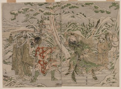 Téli jelenet a Három királyság románcából, c. 1790. alkotó: Kitagawa Utamaro