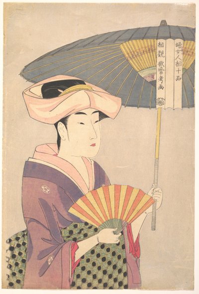 Nő feltart egy napernyőt, a Ten Types in the Physiognomic Study of Women sorozatból c. 1793 alkotó: Kitagawa Utamaro