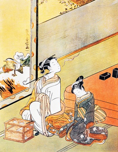 Pipázó nő, ukiyo-e art print, Tosa iskola, fametszet, japán civilizáció, Edo-korszak alkotó: Kitagawa Utamaro
