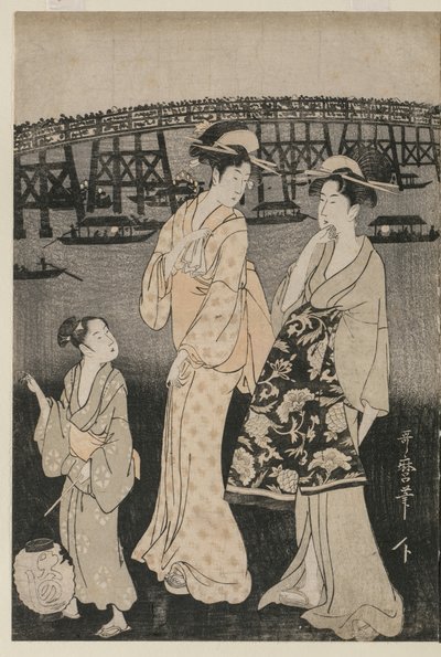 Az esti hűvösséget élvező nők a Ryogoku híd közelében alkotó: Kitagawa Utamaro