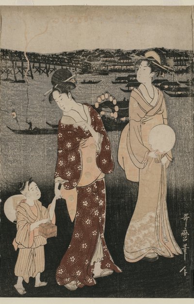 Az esti hűvösséget élvező nők a Ryogoku híd közelében alkotó: Kitagawa Utamaro
