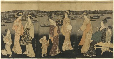 Nők tűzijátékot néznek a Sumida folyónál alkotó: Kitagawa Utamaro