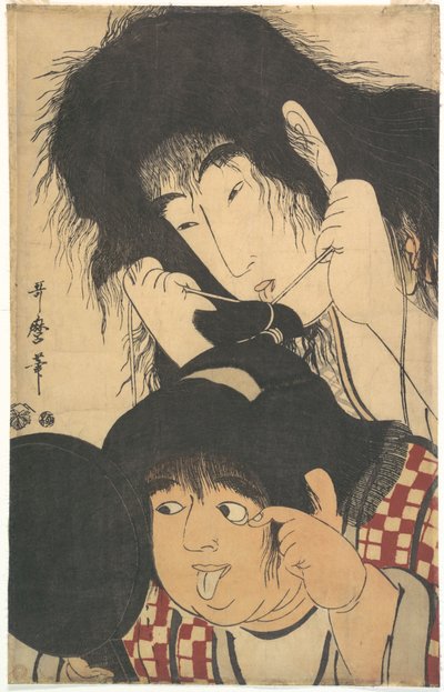Yamauba megköti Kintarō copfját alkotó: Kitagawa Utamaro