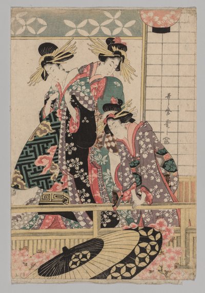 Yoshiwara nők az utcára néznek tavasszal alkotó: Kitagawa Utamaro
