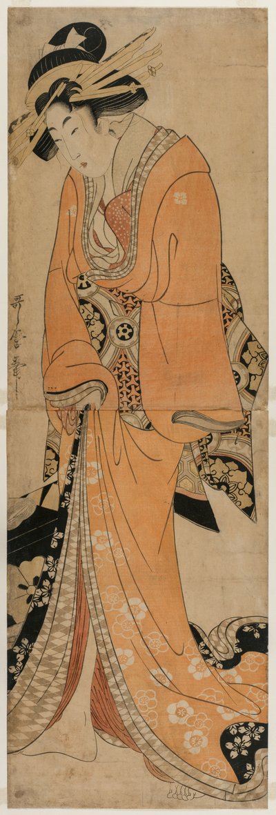 Gésa egy Shamisen tok mellett áll alkotó: Kitagawa Utamaro II