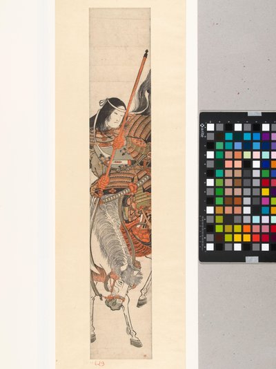 Tomoe Gozen női harcos páncélban, lovon ülő karddal alkotó: Kitao Shigemasa (attributed to)