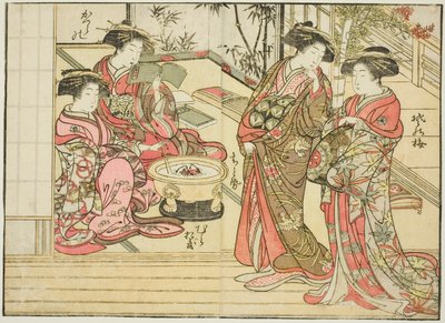 Otawaraya udvarhölgyei, a "Gyönyörű nők tükre az örömnegyedből (Seiro bijin awase sugata kagami)" című könyvből. 2 alkotó: Kitao Shigemasa