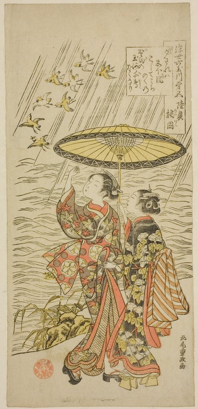 5. szám: Noda folyó Mutsu tartományban, a "Six Jewel Rivers of the Floating World (Ukiyo Mu Tamagawa)" sorozatból alkotó: Kitao Shigemasa