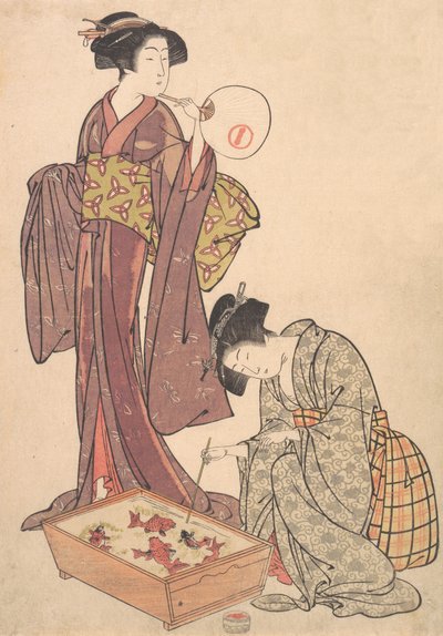 Két nő halat etet, 1739-1820. alkotó: Kitao Shigemasa