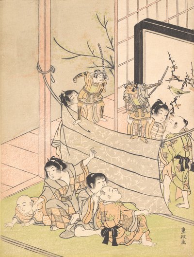 Fiatal fiúk bábelőadásban, kb. 1770. alkotó: Kitao Shigemasa