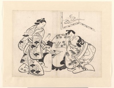 Pár szeretkezés visszanéző lánnyal alkotó: Kiyonobu (I) , Torii
