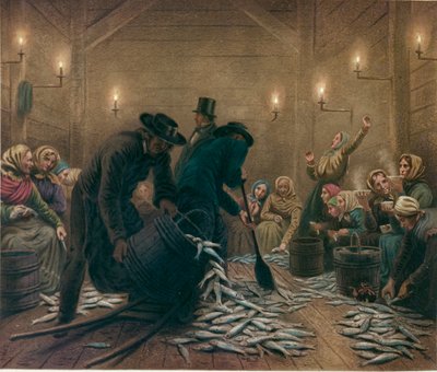 Egy bergeni heringraktár belsejében (olaj, vászon) alkotó: Knud Bergslien