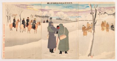 A Niuzhuang-erőd utcáin harcoló csapataink fotózása alkotó: Kobayashi Kiyochika