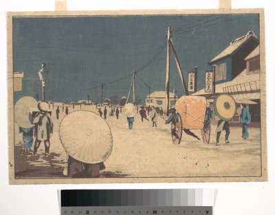 Straßenszene am Stadtrand von Edo an einem Winterabend alkotó: Kobayashi Kiyochika