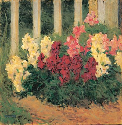Blumenstrauch vor Gartenzaun - Virágok a kerítés előtt ... (olaj, vászon) alkotó: Koloman Moser