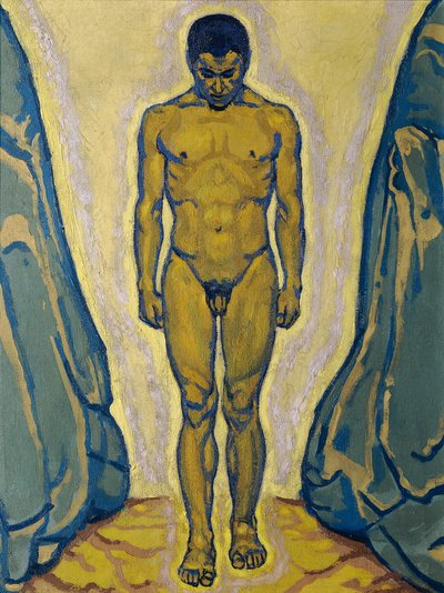Álló férfi akt sziklák között, c. 1915. alkotó: Koloman Moser