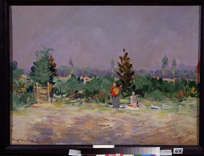 Une chaude journee pres de Moscou ( A Hot Day Near Moscow). Un couple en pique nique dans la campagne, l
