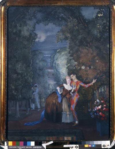Harlekin és egy hölgy, 1912 (wc és gouache kartonon) alkotó: Konstantin Andreevic Somov