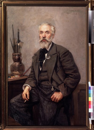 Konstantin Savitsky (1844-1905) művész portréja (K. Savitsky művész portréja). Nyikolaj Karlovics Grandkovszkij (1864-1907) festménye, olaj, vászon alkotó: Konstantin Apollonovich Savitsky