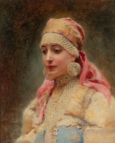 ""Portré de femme de boyard"" (boiard, boiar) - Konsztantyin Jegorovics Makovszkij (Konsztantyin Makovski) peinture (1839-1915), huile sur toile, vers 1890 - (Boyar felesége, Konsztantyin Jegorovics Makovszkij olaj, vászon alkotó: Konstantin Egorovich Makovsky