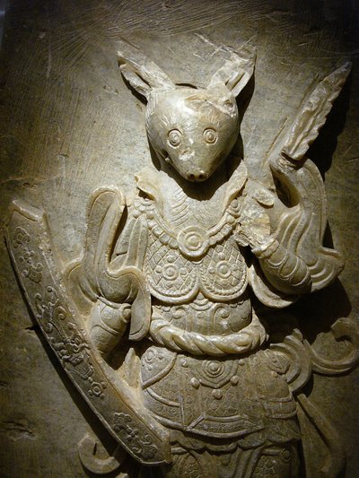 Sírdísz, zodiákus nyúl agalmatoliton, 8. század az északi és déli királyság időszaka alatt, Korea. Fényképészet, Szöuli Nemzeti Múzeum, Koreai Köztársaság alkotó: Korean School