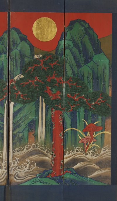Táj (tempera és aranylevél a panelen) alkotó: Korean School