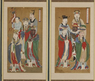 Felvonulási jelenet, Choson-dinasztia (színes papíron és selyemen) alkotó: Korean School