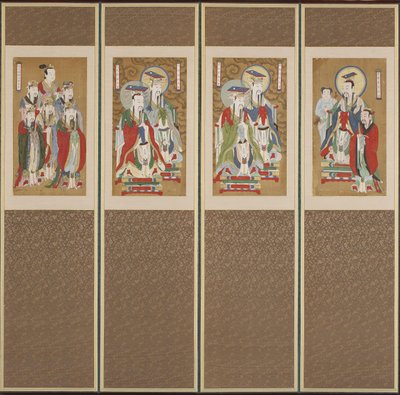Felvonulási jelenet, Choson-dinasztia (színes papíron és selyemen) alkotó: Korean School