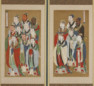 Felvonulási jelenet, Choson-dinasztia (színes papíron és selyemen) alkotó: Korean School