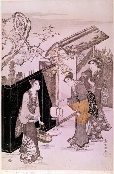 Shunman Kubo (1757-1820) tavaszi japán nyomatának költői estjéről visszatérve. Párizs, Guimet Múzeum, Ázsiai Művészeti Nemzeti Múzeum alkotó: Kubo Shumman