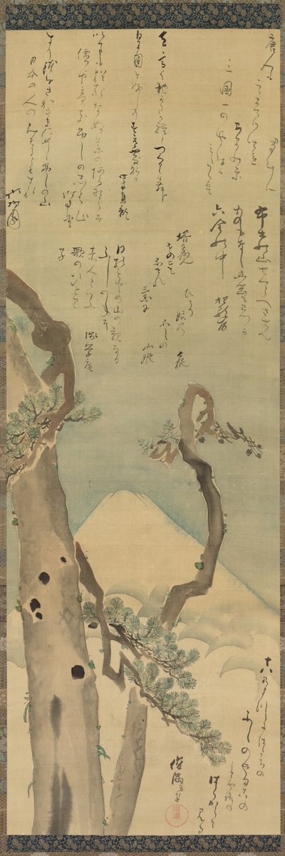 Fuji hegy a fenyőkön keresztül, 1700-as évek vége – 1800-as évek eleje. alkotó: Kubo Shunman