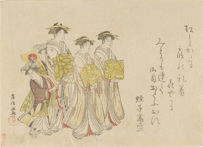 Egy udvarhölgy körmenete négy kísérőjével, 1789. alkotó: Kubo Shunman