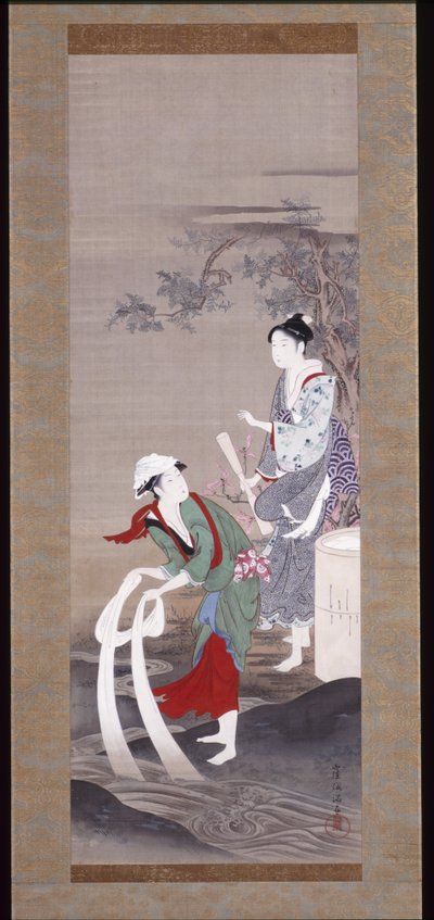 Két szépség a Tamagawában (Crystal River) Mishimában (tinta, gofun és szín a selyemen) alkotó: Kubo Shunman