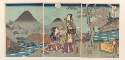 A hold tükröződött Shinano rizsföldjein Shinshû tagoto no tsuki (cím az objektumon) alkotó: Kunisada (II) , Utagawa