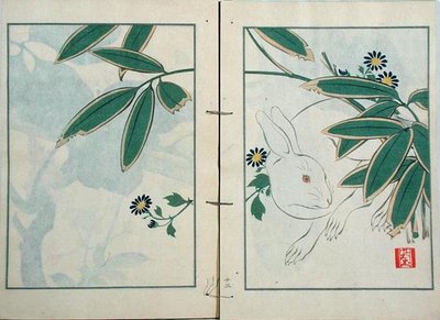 A nyúl, a Kobyashi Bunscichi által 1901-ben kiadott művész munkáinak gyűjteményéből (színes fatömbnyomat) alkotó: Kurokawa Yasusada Kigyoku