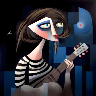 3D woman troubadour with her guitar in the night moon lights  4 alkotó: Kurt Heppke