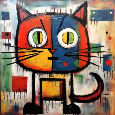 Aranyos macska, Picasso, Joan Miro és Basquiat 2 stílusában alkotó: Kurt Heppke