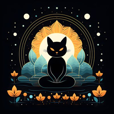 Egy lótuszvirágon ülve meditáló macska 3 alkotó: Kurt Heppke