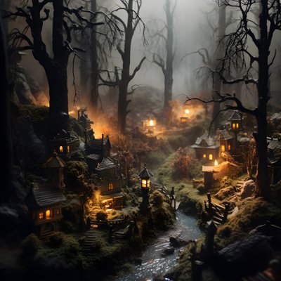 Miniatűr billenős halloween-erdő ködös fákkal és kísérteties hangulattal 2 alkotó: Kurt Heppke