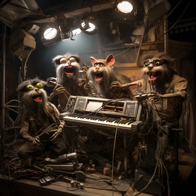 hátborzongató, szőrös, törött állat animatronics zenét ad elő a színpadon 4 alkotó: Kurt Heppke