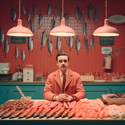 szürreális kép egy lengyel halkereskedőről az 1950-es évekből 2 alkotó: Kurt Heppke