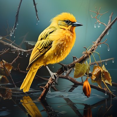 gelber vogel auf einem ast im wasser 1 alkotó: Kurt Heppke