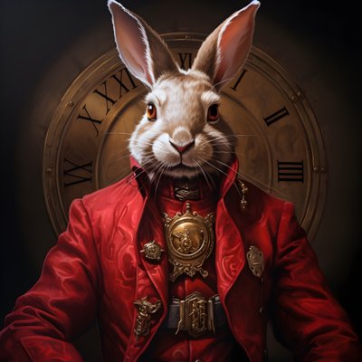 maennlicher anthropomorpher kybernetischer Uhrenpunk-Androidenhase, in rotem Gehrock 3 alkotó: Kurt Heppke