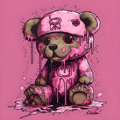 rosafarbener Unisex-Teddy mit einem braunen Tattoo auf der Stirn 4 alkotó: Kurt Heppke