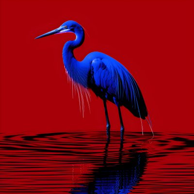 synthwave digital fine art piece of an exotic cobalt blue egret on red paper 2 alkotó: Kurt Heppke