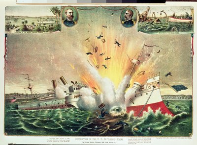 A Maine amerikai csatahajó pusztulása Havanna kikötőjében, 1898. február 15. alkotó: Kurz and Allison