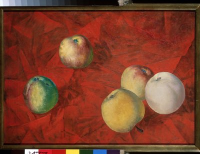 Alma piros alapon. (Alma a piros háttéren). Kuzma Szergejevics Petrov Vodkin (Petrov-Vodkin) festménye (Kouzma Petrov Vodkin) (Petrov-Vodkin) (1878-1939), olaj, vászon alkotó: Kuzma Sergeevich Petrov Vodkin